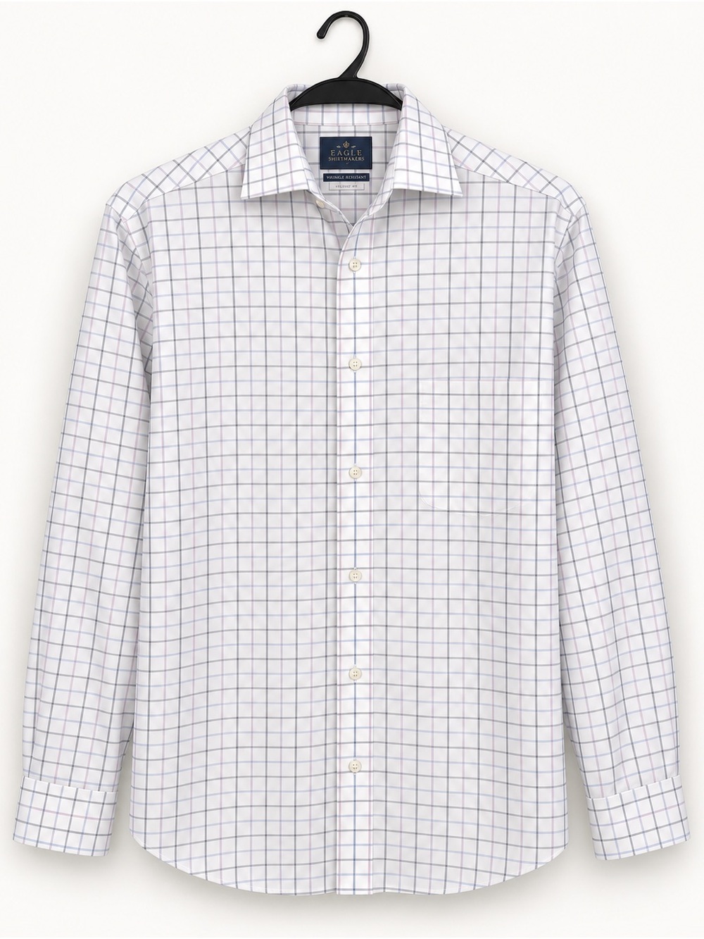Checked Cotton Dress Shirt - White with Blue Grid